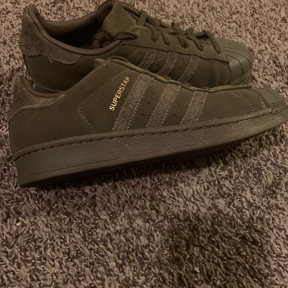 Olive green superstar adidas.